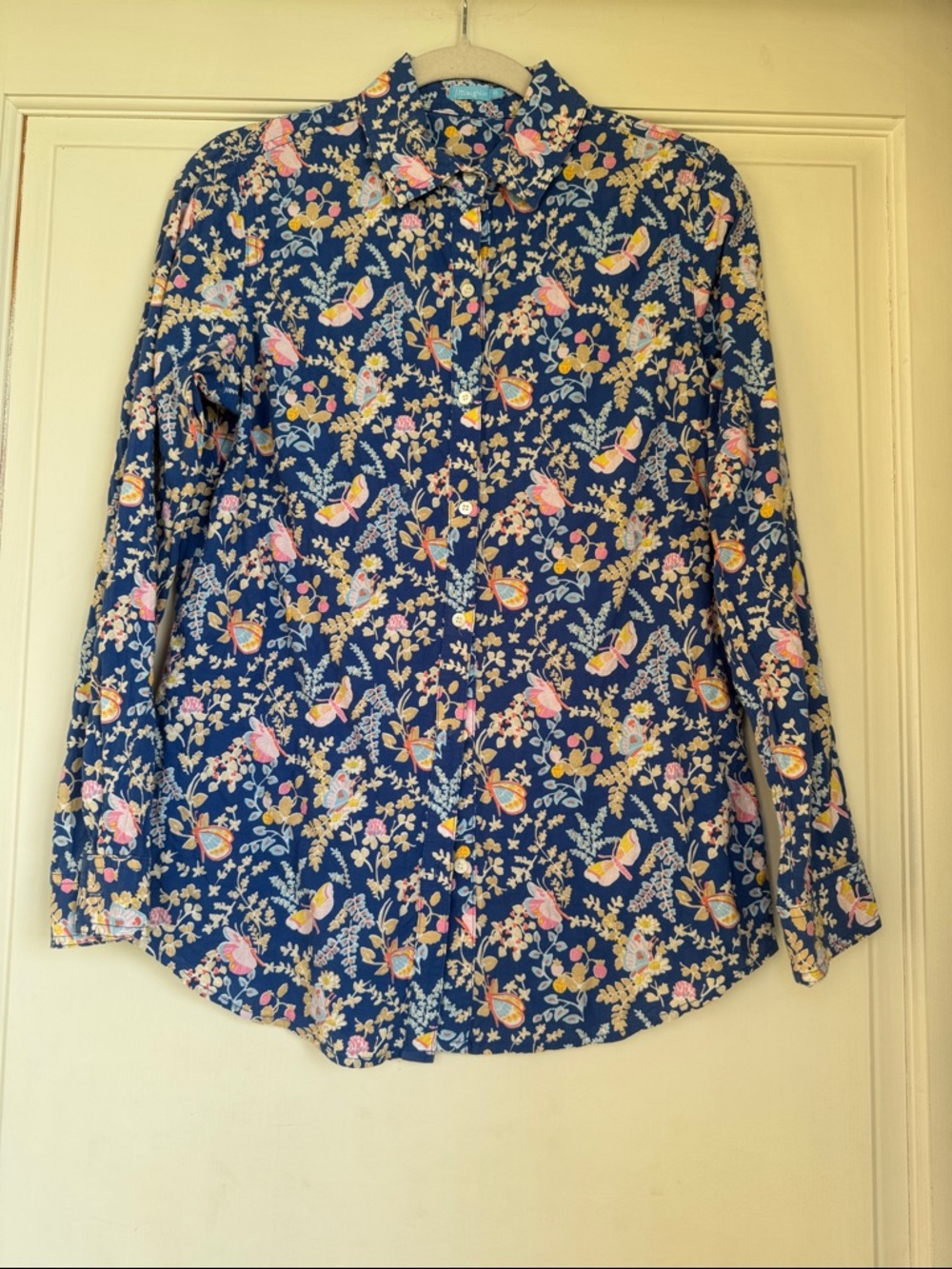 Floral Butterfly Print Button Front Cotton Shirt  By J.McLaughlin